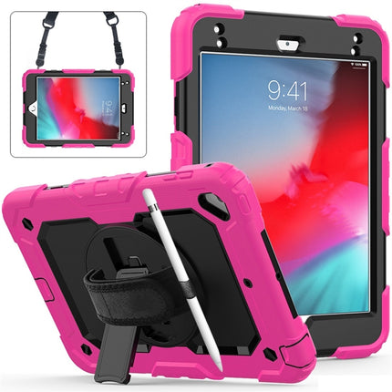 Shockproof Colorful Silica Gel + PC Protective Case for iPad Mini 2019 / Mini 4, with Holder & Shoulder Strap & Hand Strap & Pen Slot(Rose Red)-garmade.com