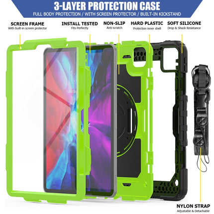 For iPad Pro 11 inch (2018) / Pro 11 inch (2020) Shockproof Black Silica Gel + Colorful PC Protective Tablet Case with Holder & Shoulder Strap & Hand Strap & Pen Slot(Green)-garmade.com