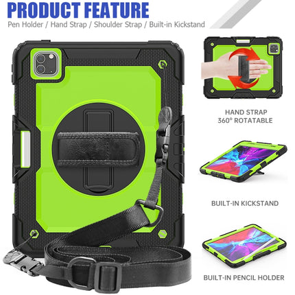 For iPad Pro 11 inch (2018) / Pro 11 inch (2020) Shockproof Black Silica Gel + Colorful PC Protective Tablet Case with Holder & Shoulder Strap & Hand Strap & Pen Slot(Green)-garmade.com