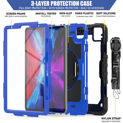 For iPad Pro 11 inch (2018) / Pro 11 inch (2020) Shockproof Black Silica Gel + Colorful PC Protective Tablet Case with Holder & Shoulder Strap & Hand Strap & Pen Slot(Blue)-garmade.com