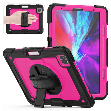 For iPad Pro 11 inch (2018) / Pro 11 inch (2020) Shockproof Black Silica Gel + Colorful PC Protective Tablet Case with Holder & Shoulder Strap & Hand Strap & Pen Slot(Rose Red)-garmade.com