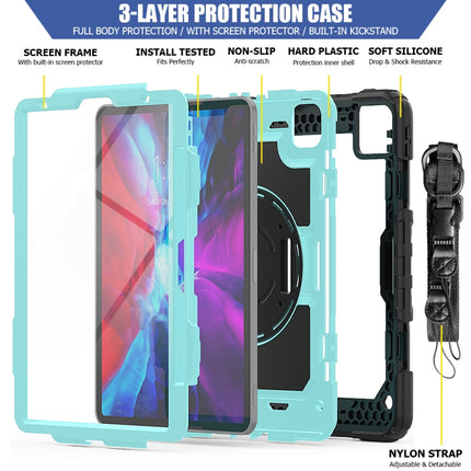 For iPad Pro 11 inch (2018) / Pro 11 inch (2020) Shockproof Black Silica Gel + Colorful PC Protective Tablet Case with Holder & Shoulder Strap & Hand Strap & Pen Slot(Baby Blue)-garmade.com