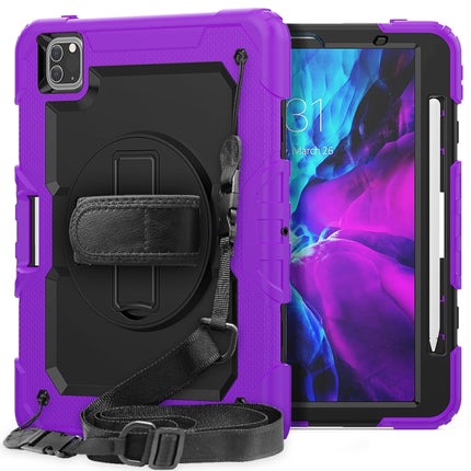 For iPad Pro 11 inch (2018) / Pro 11 inch (2020) Shockproof Colorful Silica Gel + PC Protective Tablet Case with Holder & Shoulder Strap & Hand Strap & Pen Slot(Purple)-garmade.com