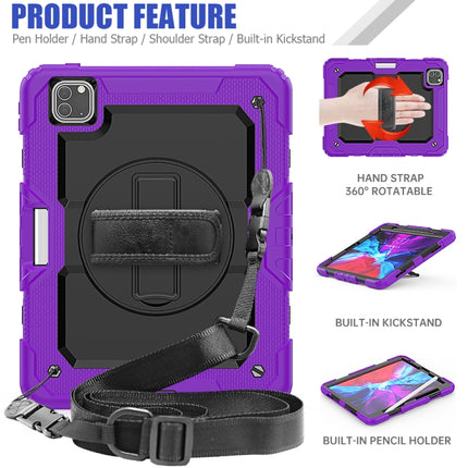 For iPad Pro 11 inch (2018) / Pro 11 inch (2020) Shockproof Colorful Silica Gel + PC Protective Tablet Case with Holder & Shoulder Strap & Hand Strap & Pen Slot(Purple)-garmade.com