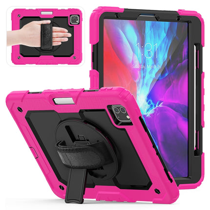 For iPad Pro 11 inch (2018) / Pro 11 inch (2020) Shockproof Colorful Silica Gel + PC Protective Tablet Case with Holder & Shoulder Strap & Hand Strap & Pen Slot(Rose Red)-garmade.com