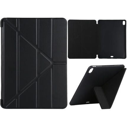 Millet Texture PU+ Silicone Full Coverage Leather Case with Multi-folding Holder for iPad Air (2020) 10.9 inch (Black)-garmade.com