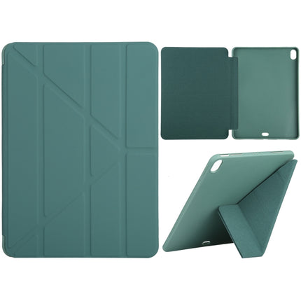 Millet Texture PU+ Silicone Full Coverage Leather Case with Multi-folding Holder for iPad Air (2020) 10.9 inch (Dark Green)-garmade.com