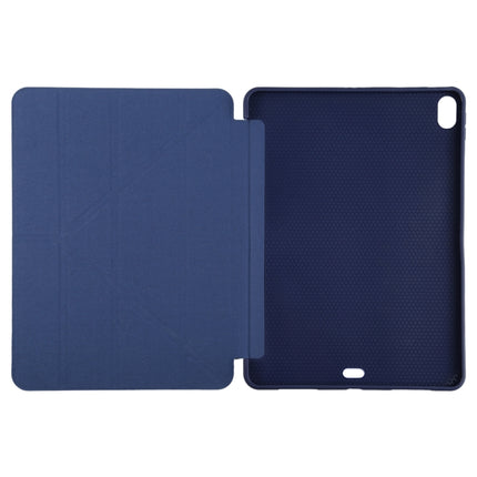 Millet Texture PU+ Silicone Full Coverage Leather Case with Multi-folding Holder for iPad Air (2020) 10.9 inch (Dark Blue)-garmade.com