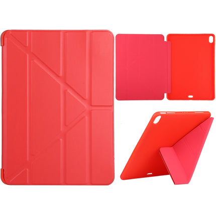 Millet Texture PU+ Silicone Full Coverage Leather Case with Multi-folding Holder for iPad Air (2020) 10.9 inch (Red)-garmade.com