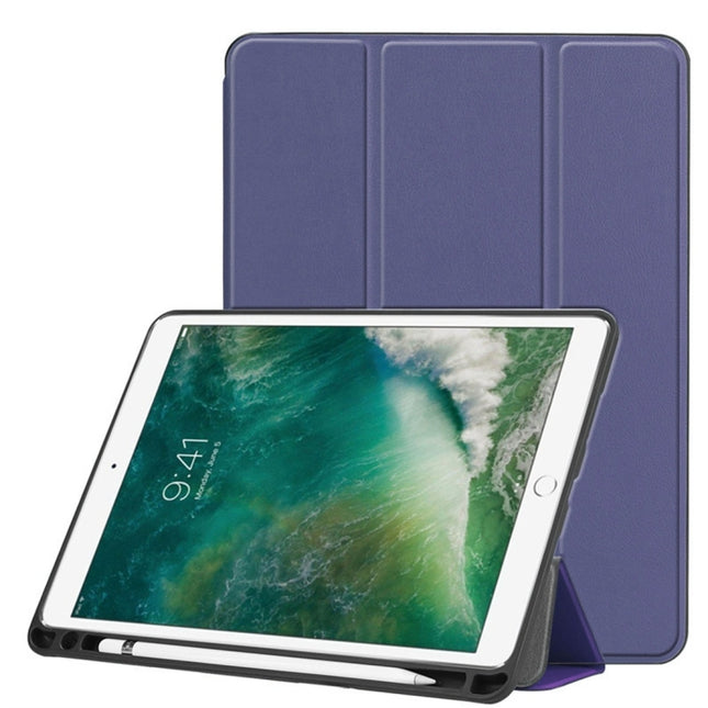 Custer Texture Horizontal Flip Leather Case for iPad Pro 10.5 Inch / iPad Air (2019), with Three-folding Holder & Pen Slot (Dark Blue)-garmade.com