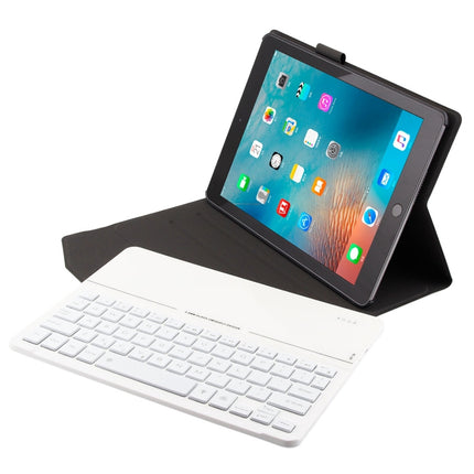 FT2068D For iPad Air 2 & Air 1 / Pro 9.7 inch & 2017 iPad & 2018 iPad Backlight Version Lambskin Texture Detachable Tempered Glass Bluetooth Keyboard Leather Tablet Case with Pen Slot & Stand Function (White)-garmade.com