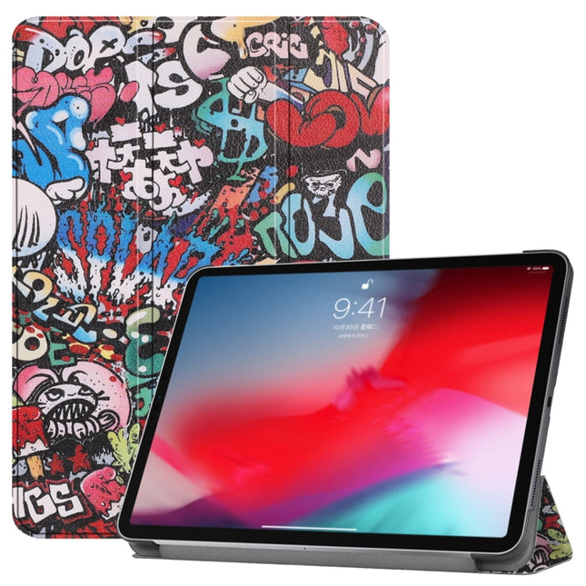 Horizontal Flip Graffiti Pattern Colored Painted Leather Case for iPad Pro 11 inch (2018), with Three-folding Holder & Wake-up / Sleep Function-garmade.com