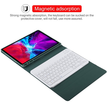 TG11B Detachable Bluetooth White Keyboard + Microfiber Leather Tablet Case for iPad Pro 11 inch (2020), with Pen Slot & Holder (Dark Green)-garmade.com