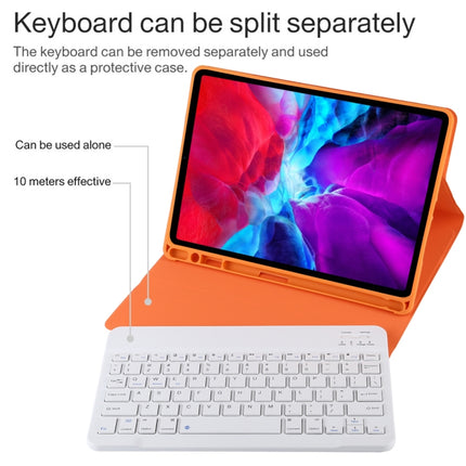 TG11B Detachable Bluetooth White Keyboard + Microfiber Leather Tablet Case for iPad Pro 11 inch (2020), with Pen Slot & Holder (Orange)-garmade.com