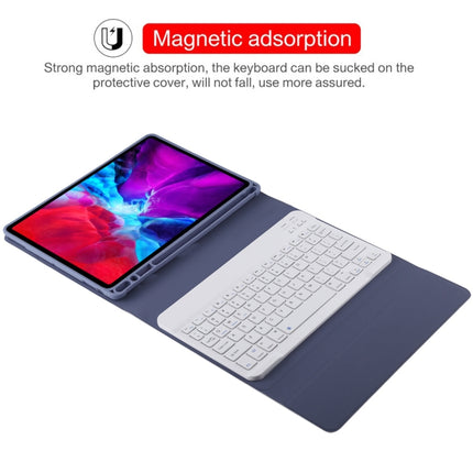TG11B Detachable Bluetooth White Keyboard + Microfiber Leather Tablet Case for iPad Pro 11 inch (2020), with Pen Slot & Holder (Purple)-garmade.com