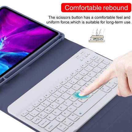 TG11B Detachable Bluetooth White Keyboard + Microfiber Leather Tablet Case for iPad Pro 11 inch (2020), with Pen Slot & Holder (Purple)-garmade.com