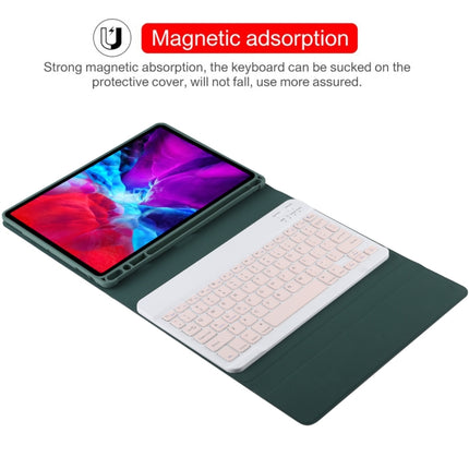 TG11B Detachable Bluetooth Pink Keyboard + Microfiber Leather Tablet Case for iPad Pro 11 inch (2020), with Pen Slot & Holder (Dark Green)-garmade.com