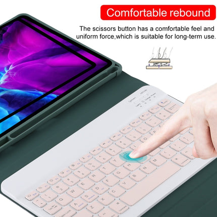 TG11B Detachable Bluetooth Pink Keyboard + Microfiber Leather Tablet Case for iPad Pro 11 inch (2020), with Pen Slot & Holder (Dark Green)-garmade.com