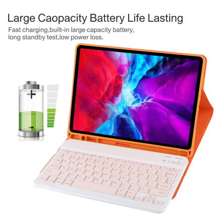 TG11B Detachable Bluetooth Pink Keyboard + Microfiber Leather Tablet Case for iPad Pro 11 inch (2020), with Pen Slot & Holder (Orange)-garmade.com