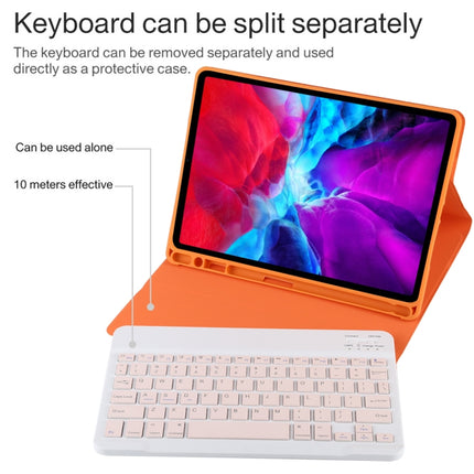 TG11B Detachable Bluetooth Pink Keyboard + Microfiber Leather Tablet Case for iPad Pro 11 inch (2020), with Pen Slot & Holder (Orange)-garmade.com