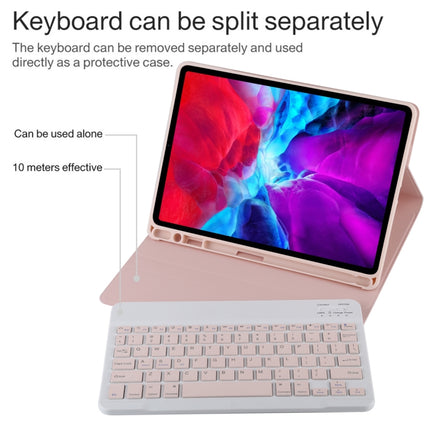 TG11B Detachable Bluetooth Pink Keyboard + Microfiber Leather Tablet Case for iPad Pro 11 inch (2020), with Pen Slot & Holder (Pink)-garmade.com