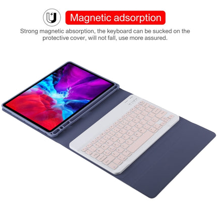 TG11B Detachable Bluetooth Pink Keyboard + Microfiber Leather Tablet Case for iPad Pro 11 inch (2020), with Pen Slot & Holder (Purple)-garmade.com
