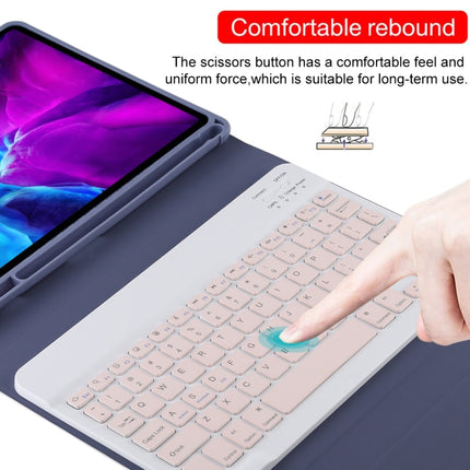 TG11B Detachable Bluetooth Pink Keyboard + Microfiber Leather Tablet Case for iPad Pro 11 inch (2020), with Pen Slot & Holder (Purple)-garmade.com