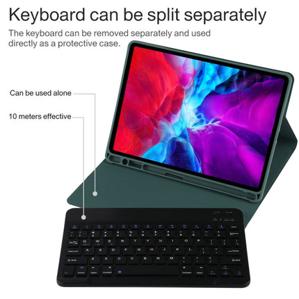TG11B Detachable Bluetooth Black Keyboard + Microfiber Leather Tablet Case for iPad Pro 11 inch (2020), with Pen Slot & Holder (Dark Green)-garmade.com