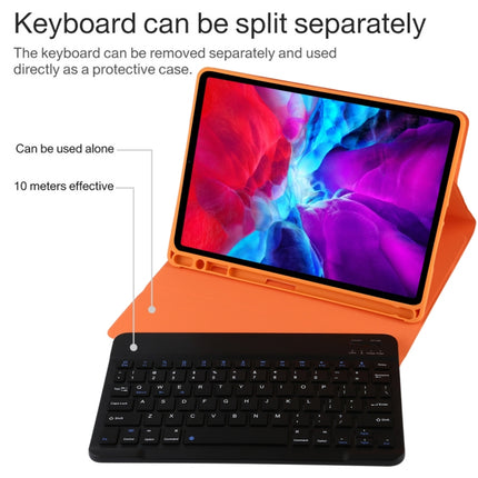 TG11B Detachable Bluetooth Black Keyboard + Microfiber Leather Tablet Case for iPad Pro 11 inch (2020), with Pen Slot & Holder (Orange)-garmade.com