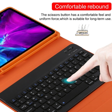 TG11B Detachable Bluetooth Black Keyboard + Microfiber Leather Tablet Case for iPad Pro 11 inch (2020), with Pen Slot & Holder (Orange)-garmade.com