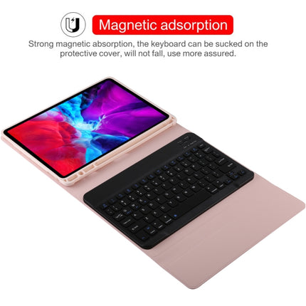 TG11B Detachable Bluetooth Black Keyboard + Microfiber Leather Tablet Case for iPad Pro 11 inch (2020), with Pen Slot & Holder (Pink)-garmade.com