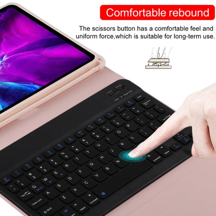 TG11B Detachable Bluetooth Black Keyboard + Microfiber Leather Tablet Case for iPad Pro 11 inch (2020), with Pen Slot & Holder (Pink)-garmade.com