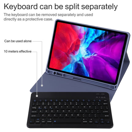 TG11B Detachable Bluetooth Black Keyboard + Microfiber Leather Tablet Case for iPad Pro 11 inch (2020), with Pen Slot & Holder (Purple)-garmade.com