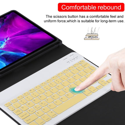 TG11B Detachable Bluetooth Yellow Keyboard + Microfiber Leather Tablet Case for iPad Pro 11 inch (2020), with Pen Slot & Holder (Black)-garmade.com
