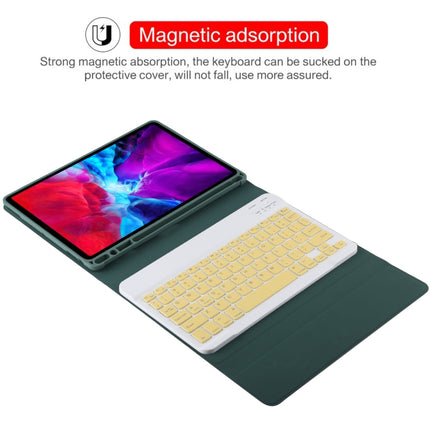 TG11B Detachable Bluetooth Yellow Keyboard + Microfiber Leather Tablet Case for iPad Pro 11 inch (2020), with Pen Slot & Holder (Dark Green)-garmade.com
