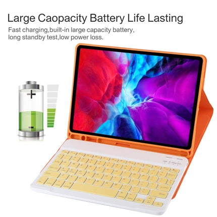 TG11B Detachable Bluetooth Yellow Keyboard + Microfiber Leather Tablet Case for iPad Pro 11 inch (2020), with Pen Slot & Holder (Orange)-garmade.com