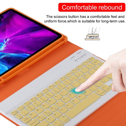 TG11B Detachable Bluetooth Yellow Keyboard + Microfiber Leather Tablet Case for iPad Pro 11 inch (2020), with Pen Slot & Holder (Orange)-garmade.com