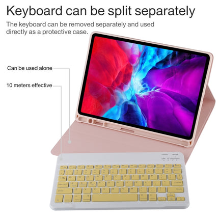 TG11B Detachable Bluetooth Yellow Keyboard + Microfiber Leather Tablet Case for iPad Pro 11 inch (2020), with Pen Slot & Holder (Pink)-garmade.com