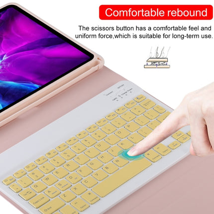 TG11B Detachable Bluetooth Yellow Keyboard + Microfiber Leather Tablet Case for iPad Pro 11 inch (2020), with Pen Slot & Holder (Pink)-garmade.com