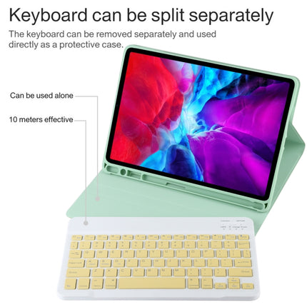 TG11B Detachable Bluetooth Yellow Keyboard + Microfiber Leather Tablet Case for iPad Pro 11 inch (2020), with Pen Slot & Holder (Green)-garmade.com