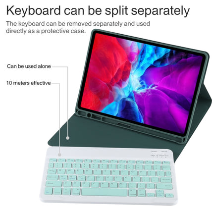 TG11B Detachable Bluetooth Green Keyboard + Microfiber Leather Tablet Case for iPad Pro 11 inch (2020), with Pen Slot & Holder (Dark Green)-garmade.com
