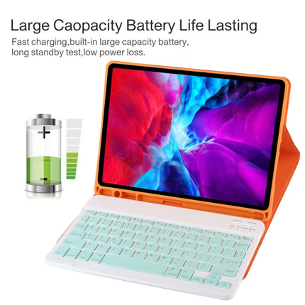 TG11B Detachable Bluetooth Green Keyboard + Microfiber Leather Tablet Case for iPad Pro 11 inch (2020), with Pen Slot & Holder (Orange)-garmade.com