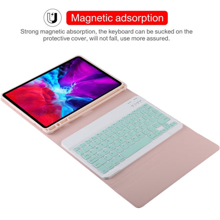 TG11B Detachable Bluetooth Green Keyboard + Microfiber Leather Tablet Case for iPad Pro 11 inch (2020), with Pen Slot & Holder (Pink)-garmade.com