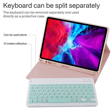 TG11B Detachable Bluetooth Green Keyboard + Microfiber Leather Tablet Case for iPad Pro 11 inch (2020), with Pen Slot & Holder (Pink)-garmade.com