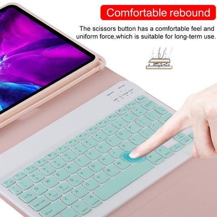 TG11B Detachable Bluetooth Green Keyboard + Microfiber Leather Tablet Case for iPad Pro 11 inch (2020), with Pen Slot & Holder (Pink)-garmade.com