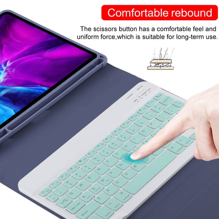 TG11B Detachable Bluetooth Green Keyboard + Microfiber Leather Tablet Case for iPad Pro 11 inch (2020), with Pen Slot & Holder (Purple)-garmade.com