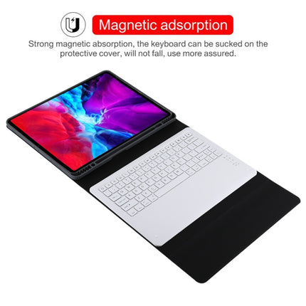 T129 Detachable Bluetooth White Keyboard Microfiber Leather Tablet Case for iPad Pro 12.9 inch (2020), with Holder (Black)-garmade.com