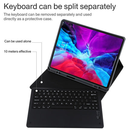 T129 Detachable Bluetooth Black Keyboard Microfiber Leather Tablet Case for iPad Pro 12.9 inch (2020), with Holder (Green)-garmade.com