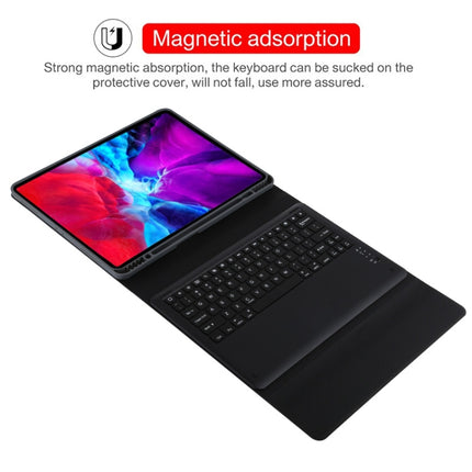 T129 Detachable Bluetooth Black Keyboard Microfiber Leather Tablet Case for iPad Pro 12.9 inch (2020), with Holder (Purple)-garmade.com