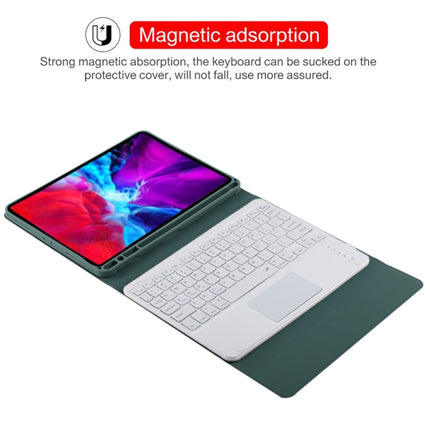 TG11BC Detachable Bluetooth White Keyboard Microfiber Leather Tablet Case for iPad Pro 11 inch (2020), with Touchpad & Pen Slot & Holder (Dark Green)-garmade.com